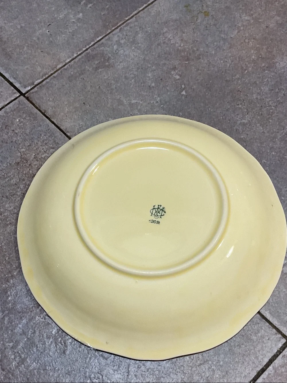 Yellow Floral Ceramic Serving Bowl with Orange Flower Accents